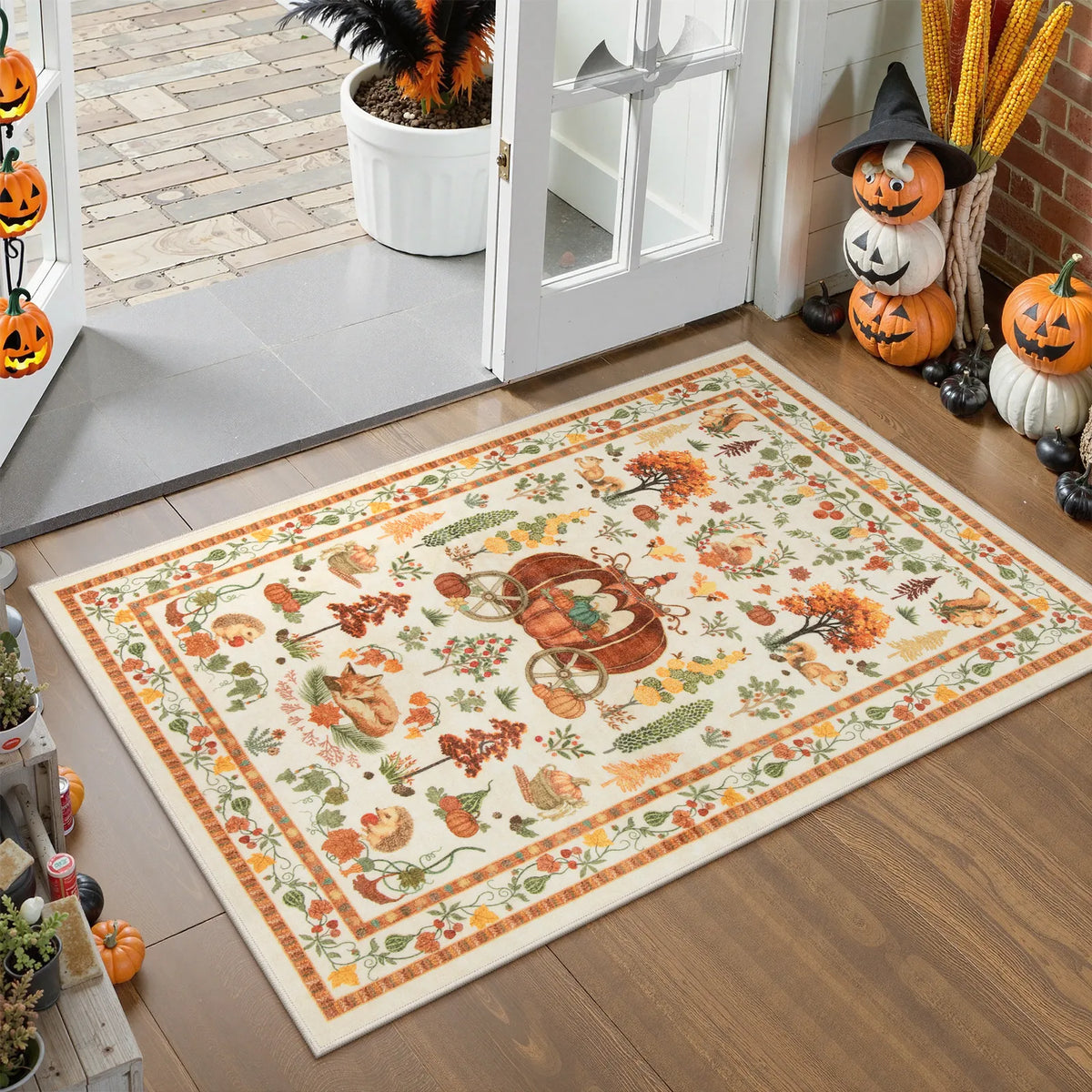 Violette Washable Halloween Pumpkin Yellow Rug