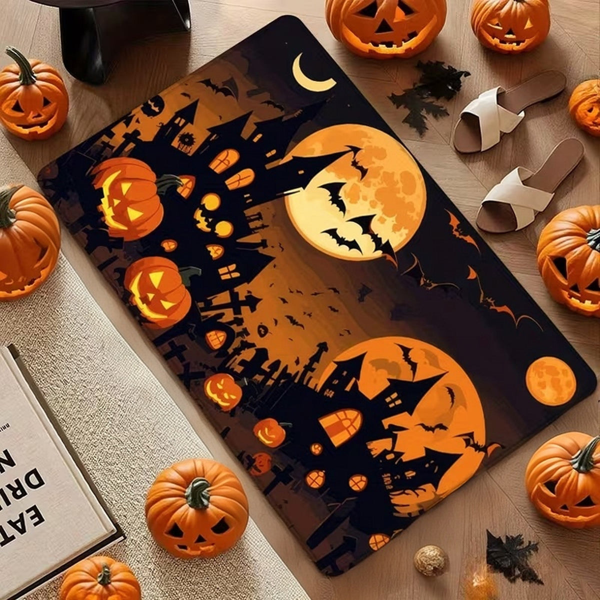 Happy Halloween Doormat Ghost Welcome Mat Indoor Outdoor Anti-Slip Rug Home Bedroom Bath Mats